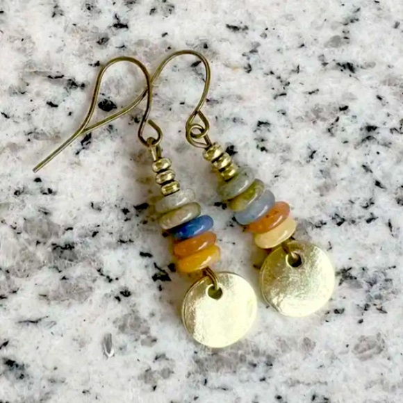 Bohemian Beaded Stacked Dangle Earrings Bronze Multic Beads Tribal Handmade - Picture 3 of 5